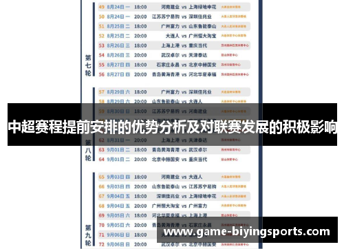 中超赛程提前安排的优势分析及对联赛发展的积极影响